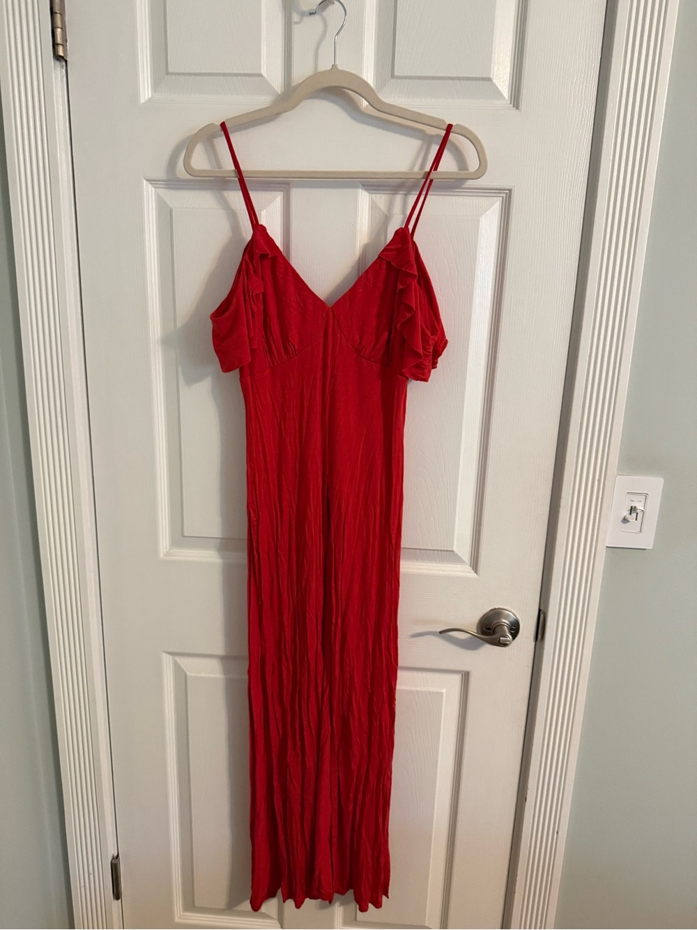 VENUS Red Off-Shoulder Spaghetti-Strap Maxi Top